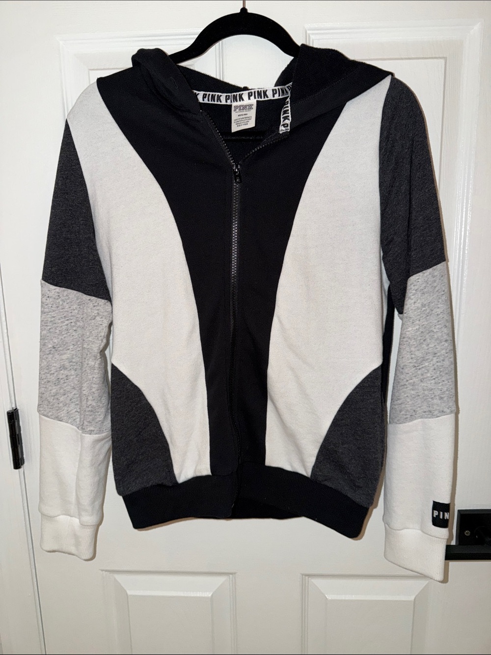 PINK Victoria's Secret Black, White & Gray Colorblock Zip Hoodie